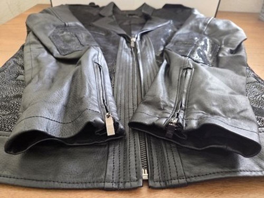 Pamela McCoy Genuine Leather Jacket Black Textured Moto Zip Women's M - Picture 10 of 15